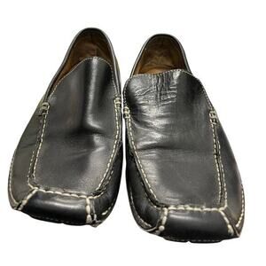 VARESE Black leather loafer moccasin driving shoes Blokecore academia sz 10.5D